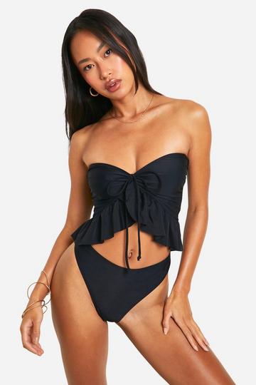 Frill Longline Bandeau Hipster Bikini Set black