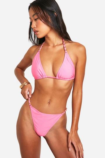 Gold Trim Triangle Bikini Top pink