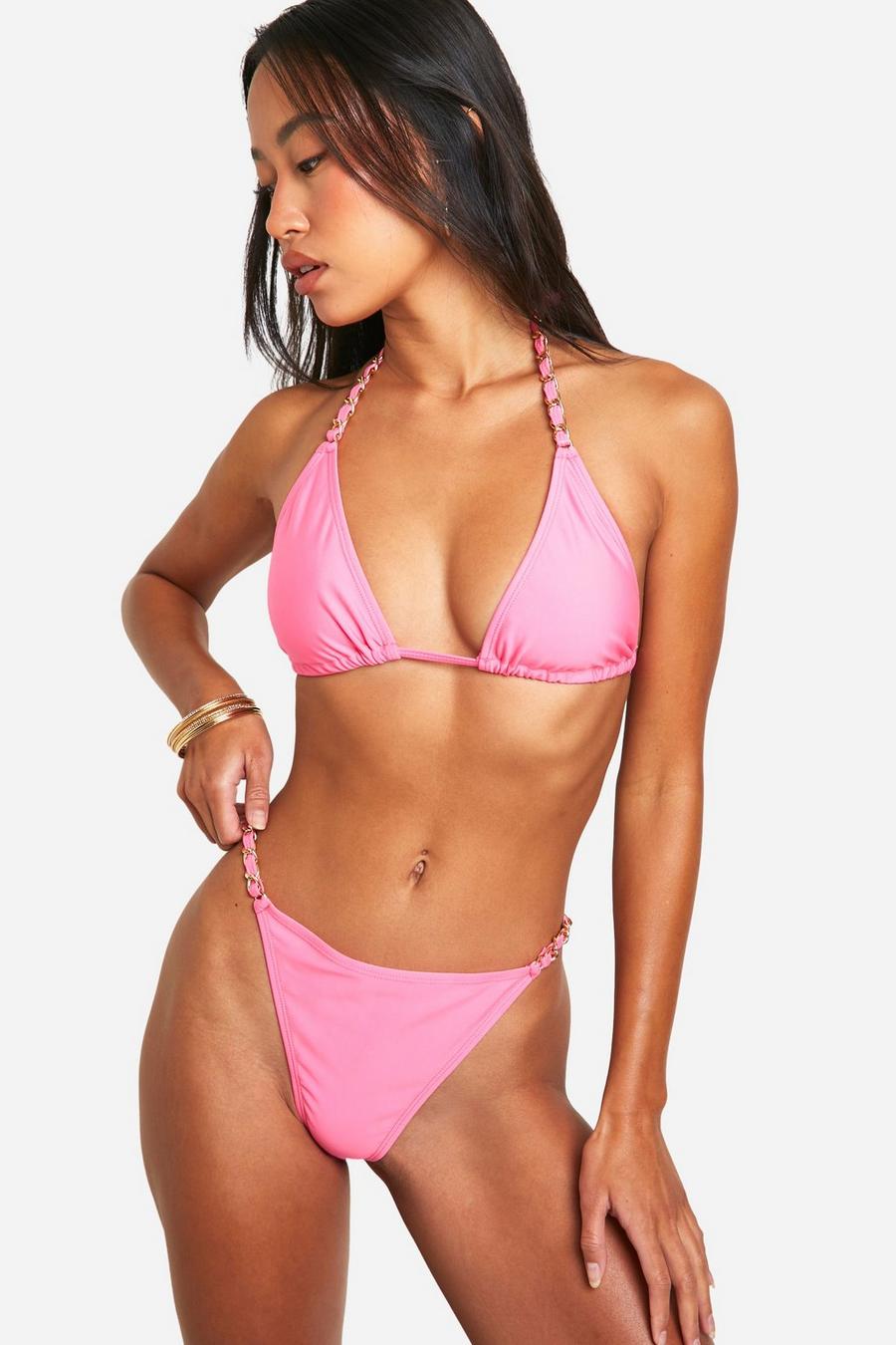 Pink Gold Trim Triangle Bikini Top