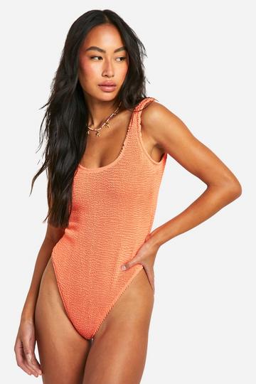 Premium Crinkle Scoop Neck Swimsuit coral