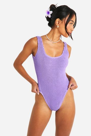 Lilac Purple Premium Crinkle Scoop Neck Swimsuit