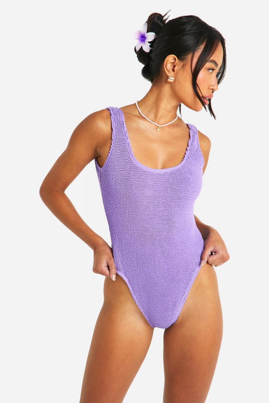 Lilac Premium Crinkle Scoop Neck Swimsuit image number 1