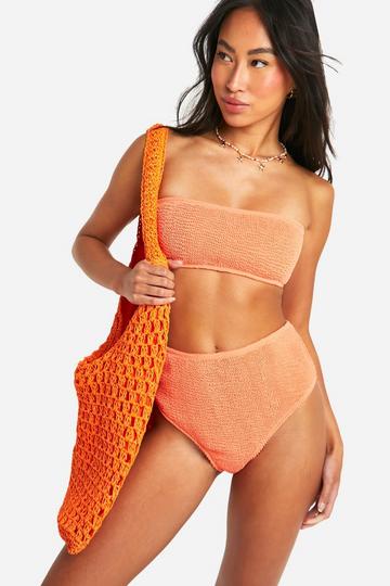 Premium Crinkle Bandeau Tube Bikini Top coral