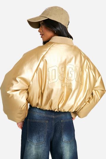 Petite Embossed Faux Leather Oversized Bomber Jacket butter