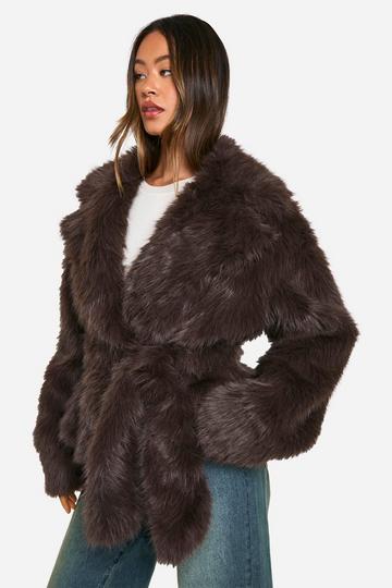 Tall Belted Faux Fur Jacket charcoal