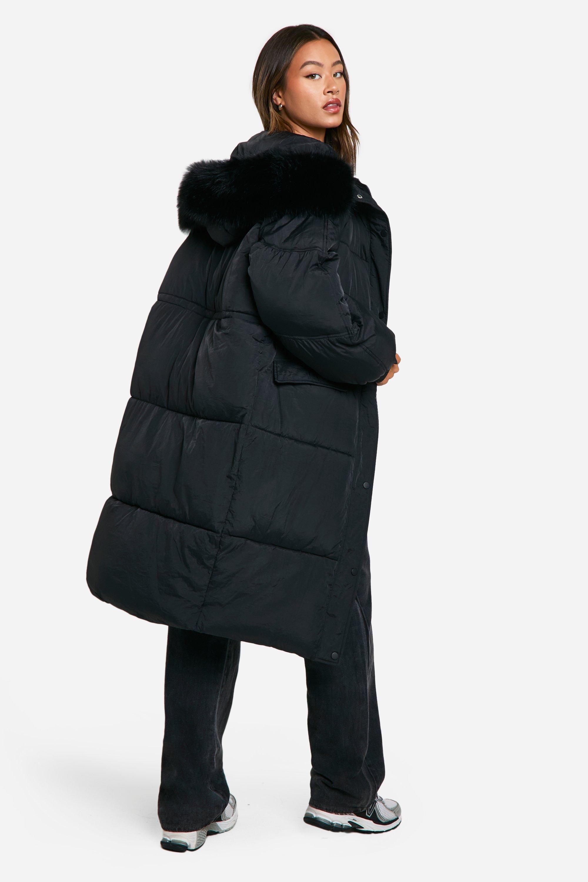 Boohoo fur hood padded coat online