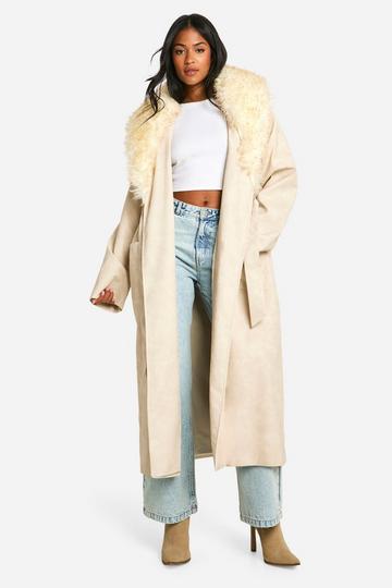 Tall Nepleren Vintage Trenchcoat Met Faux Fur Kraag stone