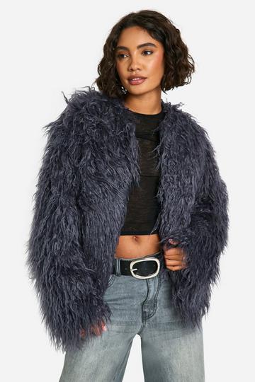 Tall Shaggy Fur Drop Shoulder Jacket charcoal