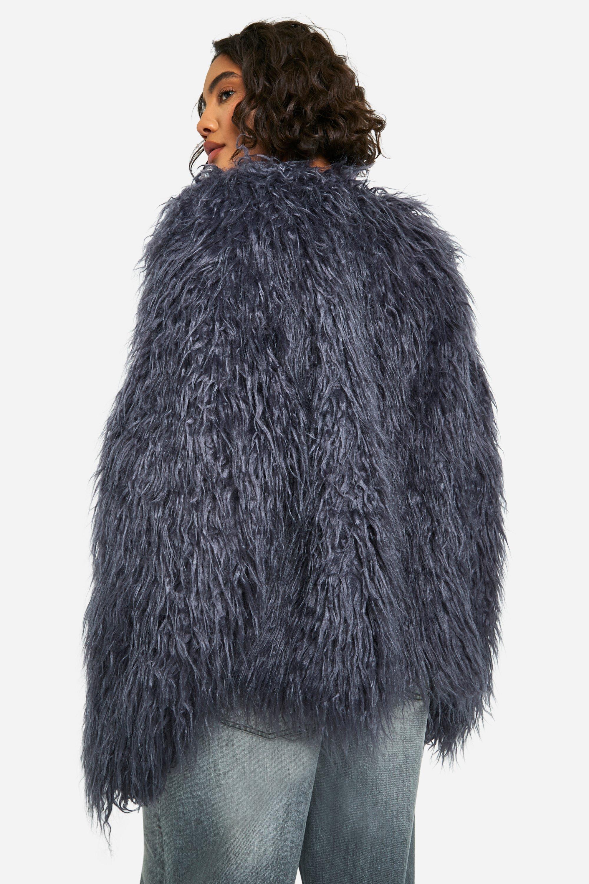 Tall Shaggy Fur Drop Shoulder Jacket boohoo IE