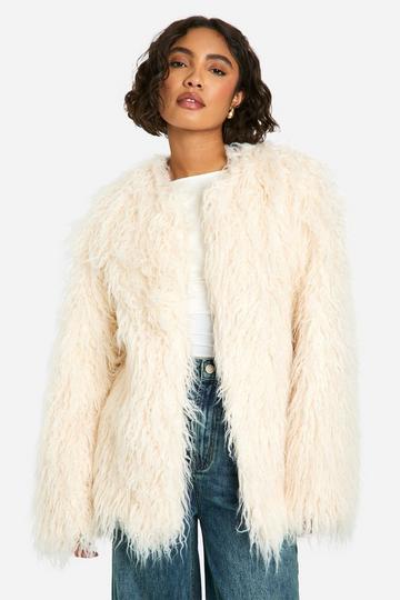 Cream White Tall Mongolian Faux Fur Coat