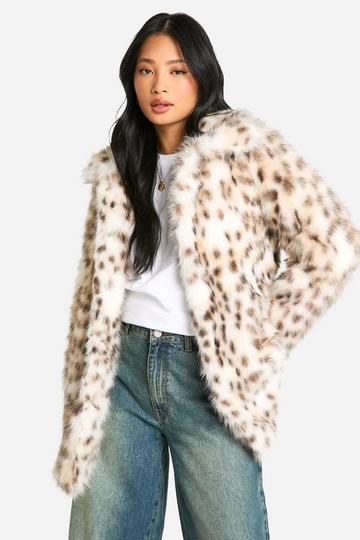 Petite Faux Fur Sneeuwluipaardprint Jas natural