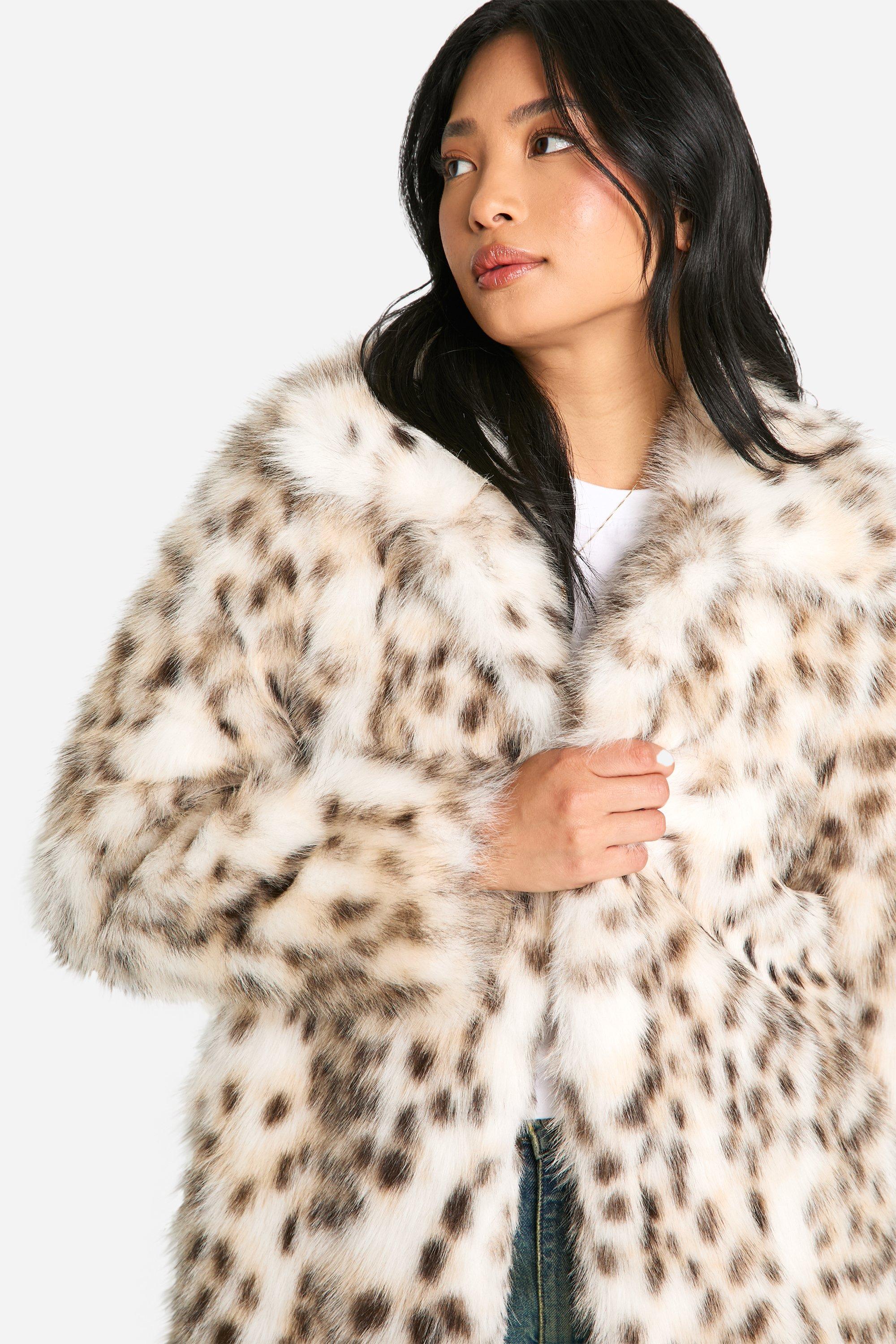 Petite Snow Leopard Faux Fur Coat