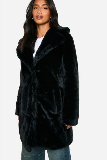 Black Petite Longline Faux Fur Jacket