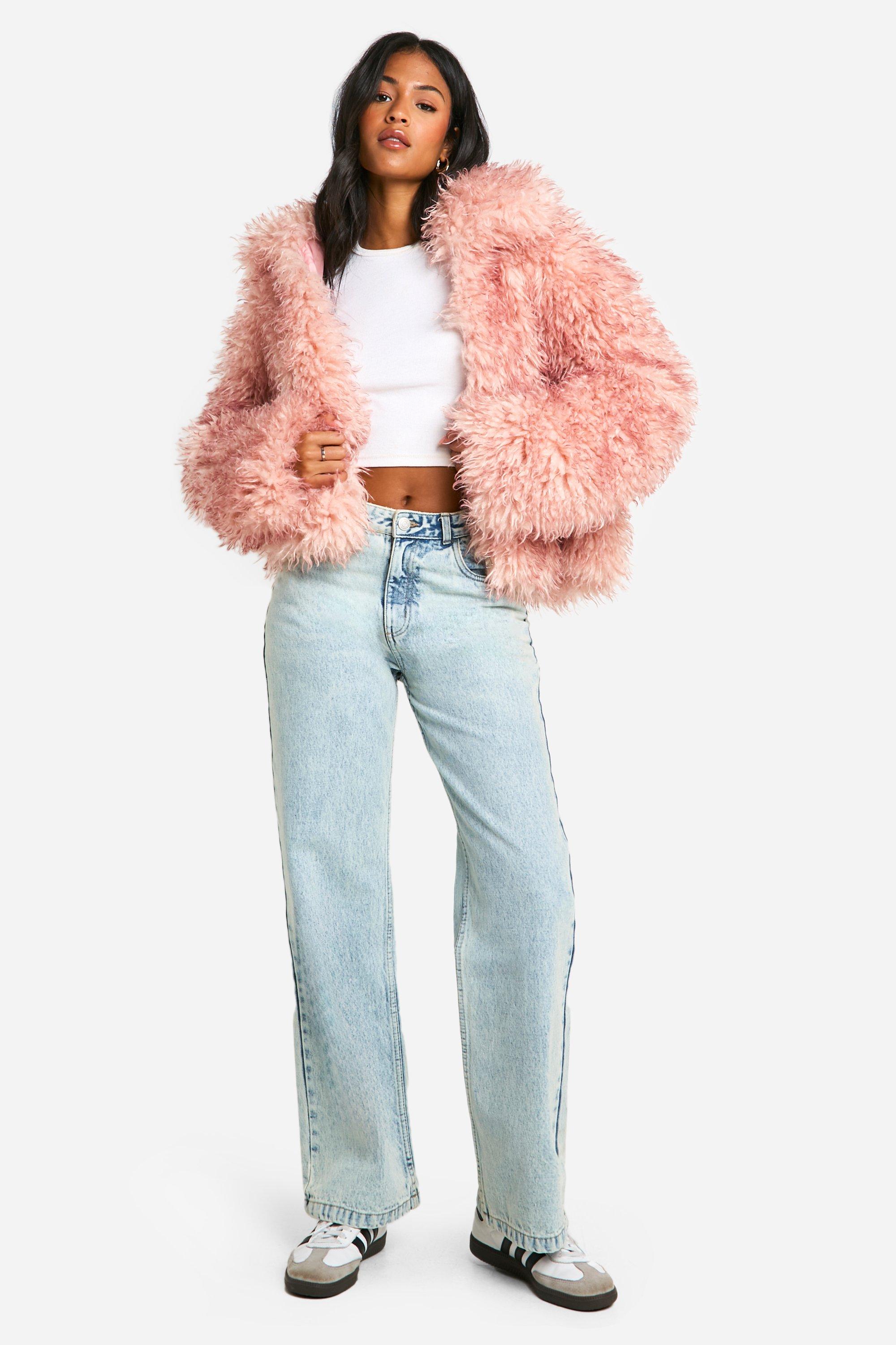 Boohoo pink faux fur coat best sale