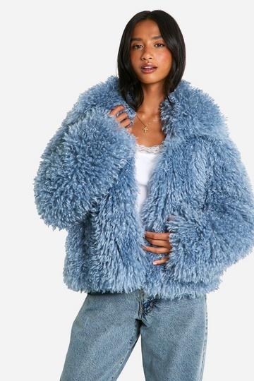 Petite Shaggy Faux Fur Coat blue