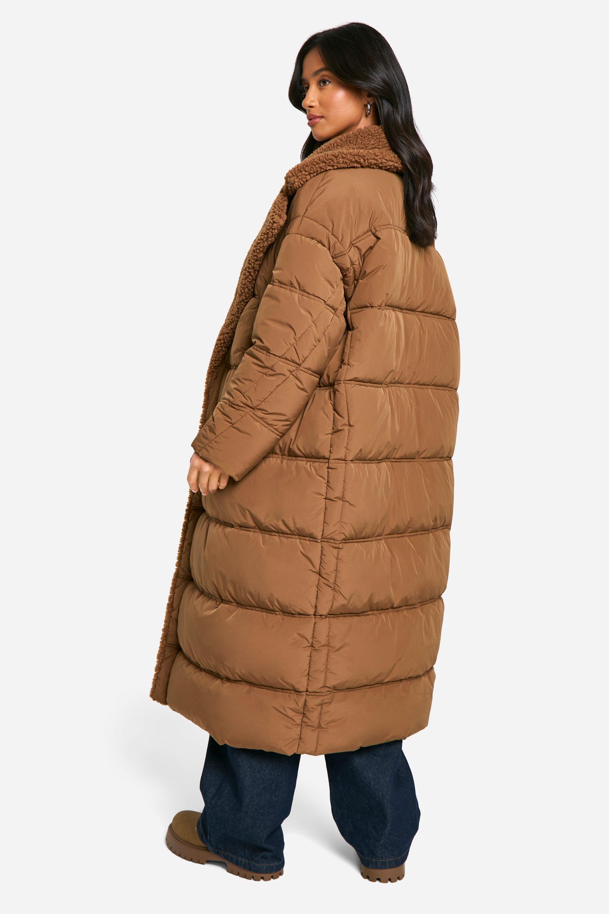 Petite Teddy Trim Puffer Coat With Teddy Mittens boohoo