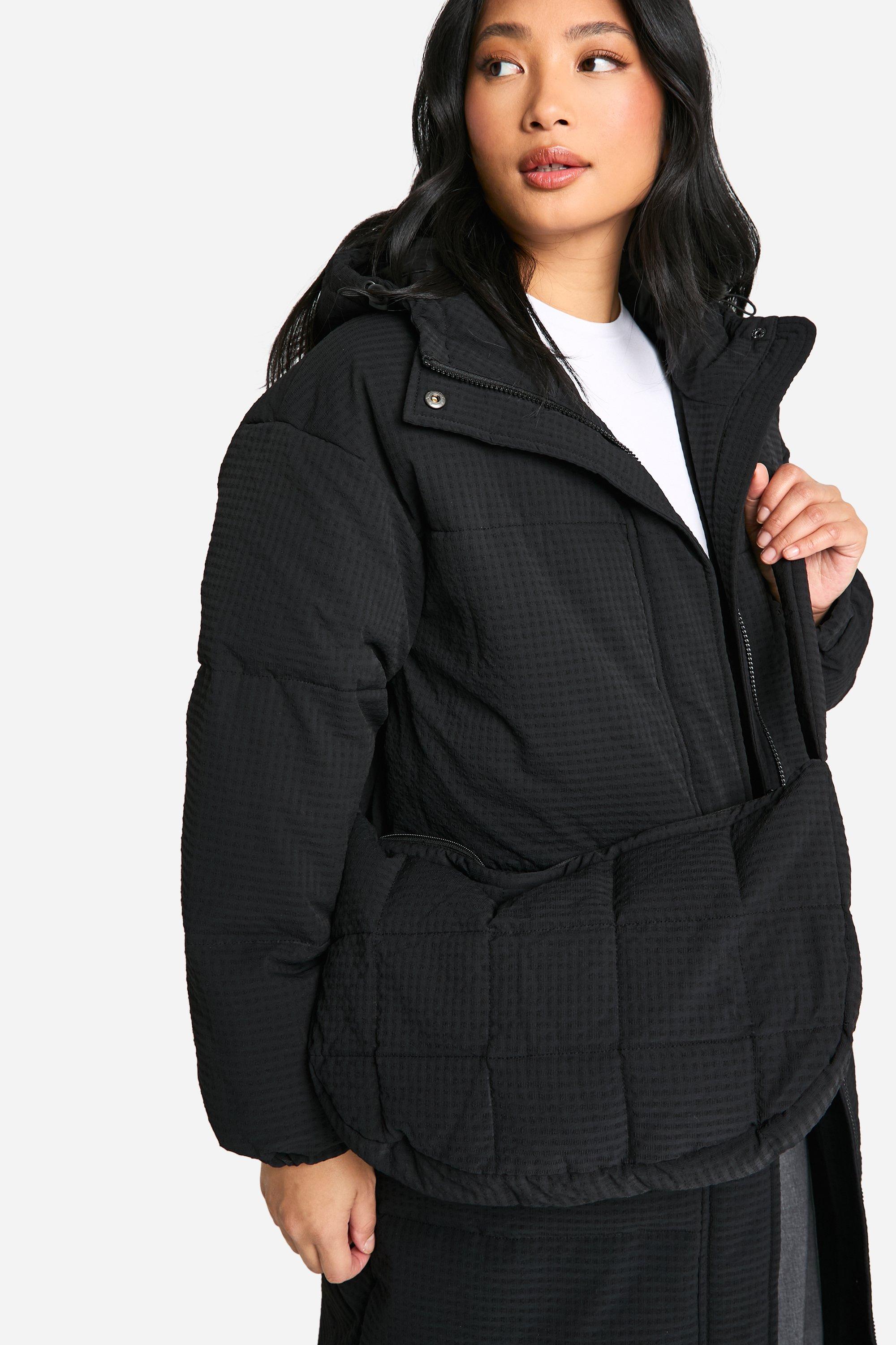 Petite Longline Hooded Puffer Jacket With Matching Bag boohoo