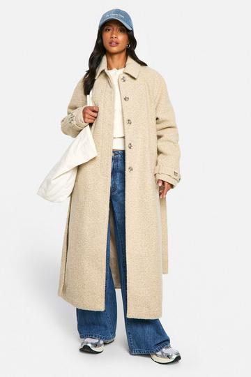 Petite Nepwollen Bouclé Long Line Trenchcoat stone