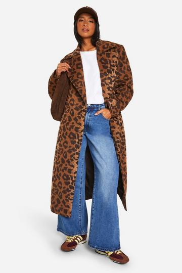 Petite Oversized Wollen Luipaardprint Jas animal