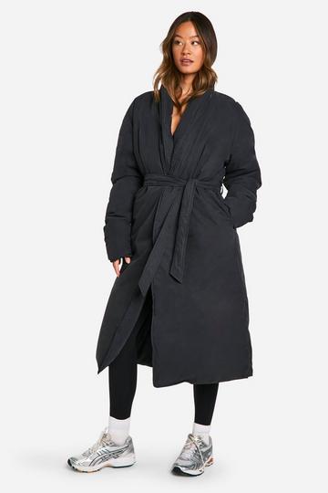 Tall Belted Duvet Puffer Coat black