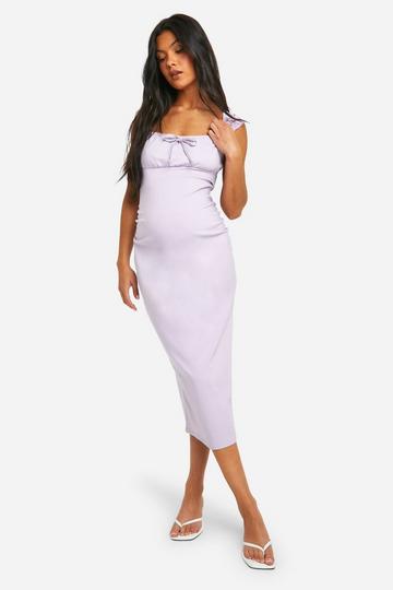 Maternity Bengaline Lace Cap Sleeve Milkmaid Midaxi Dress lilac