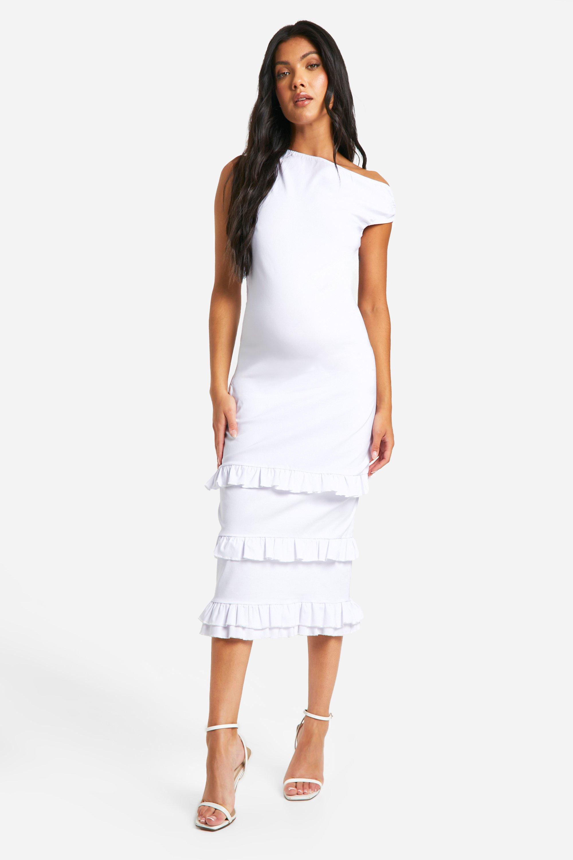 Maternity Bengaline Asymmetric Frill Midi Dress boohoo DK