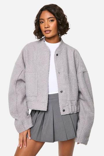 Tall Boucle Bomber Jacket grey