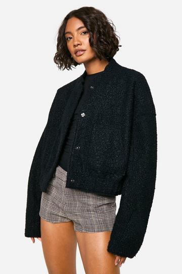 Tall Boucle Bomber Jacket black