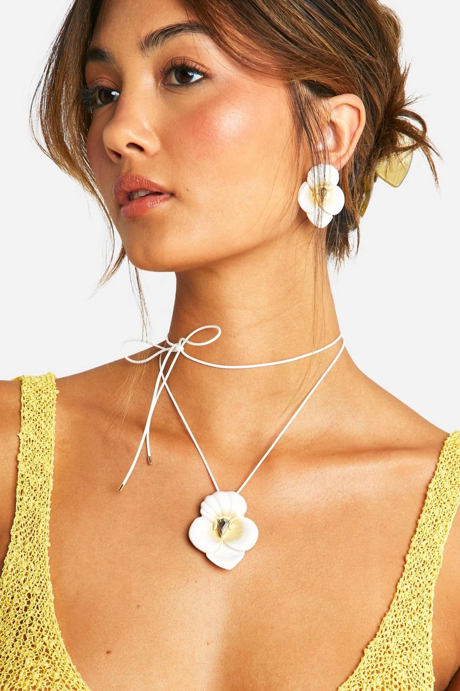 White Orchid Statement Rope Detail Necklace  