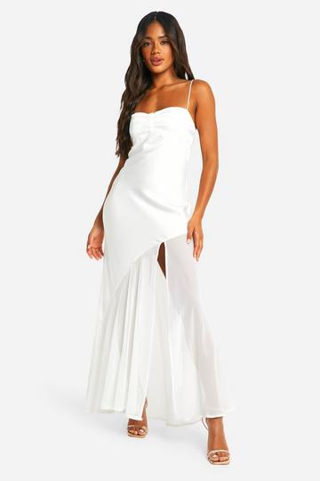 White Satin And Chiffon Mix Maxi Dress