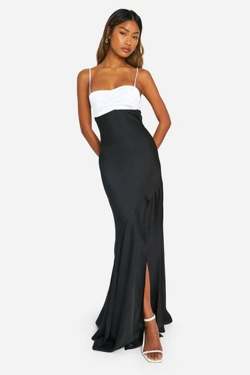 Contrast Satin Maxi Dress black