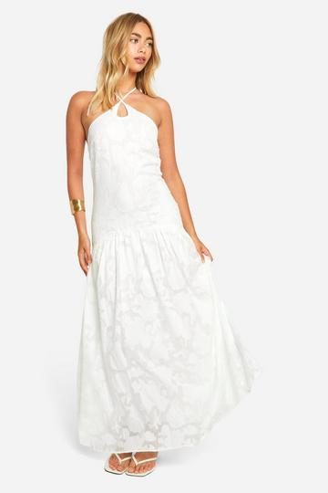 Textured Floral Halterneck Maxi Dress ivory