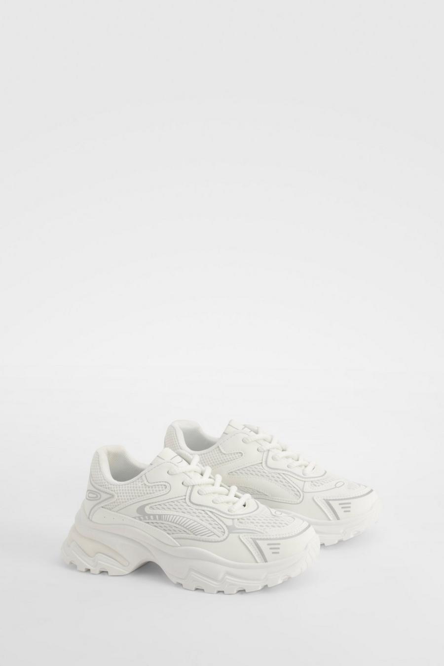 White Chunky Jumbo Lace Sporty Sneakers image number 1