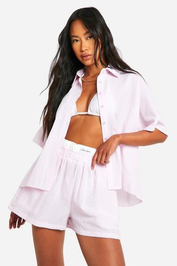 Pink Dsgn Studio Textured Stripe Shirt & Short Beach Co-ord