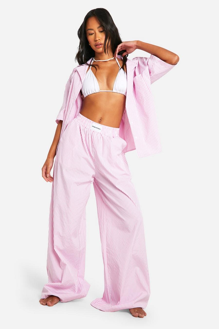 Pink Dsgn Studio Pinstripe Wide Leg Beach Trousers image number 1