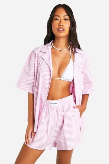 Dsgn Studio Pinstripe Shirt & Short Beach Co-ord pink