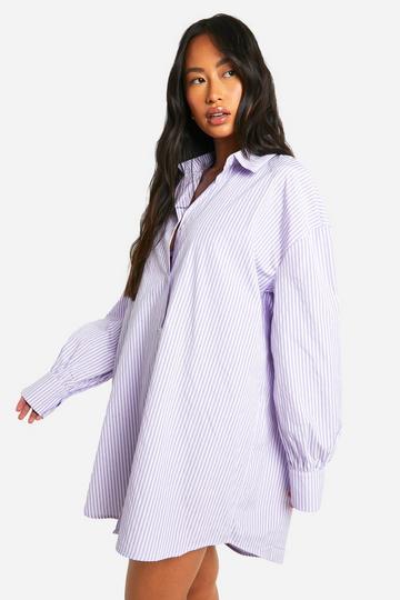 Lila Violet Oversized Strand Blouse Jurk Met Krijtstrepen