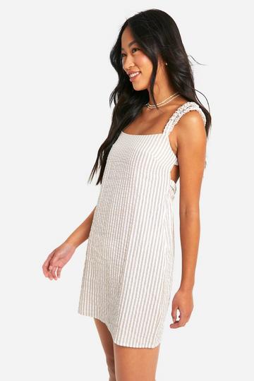 Stripe Seersucker Open Back Beach Dress sand