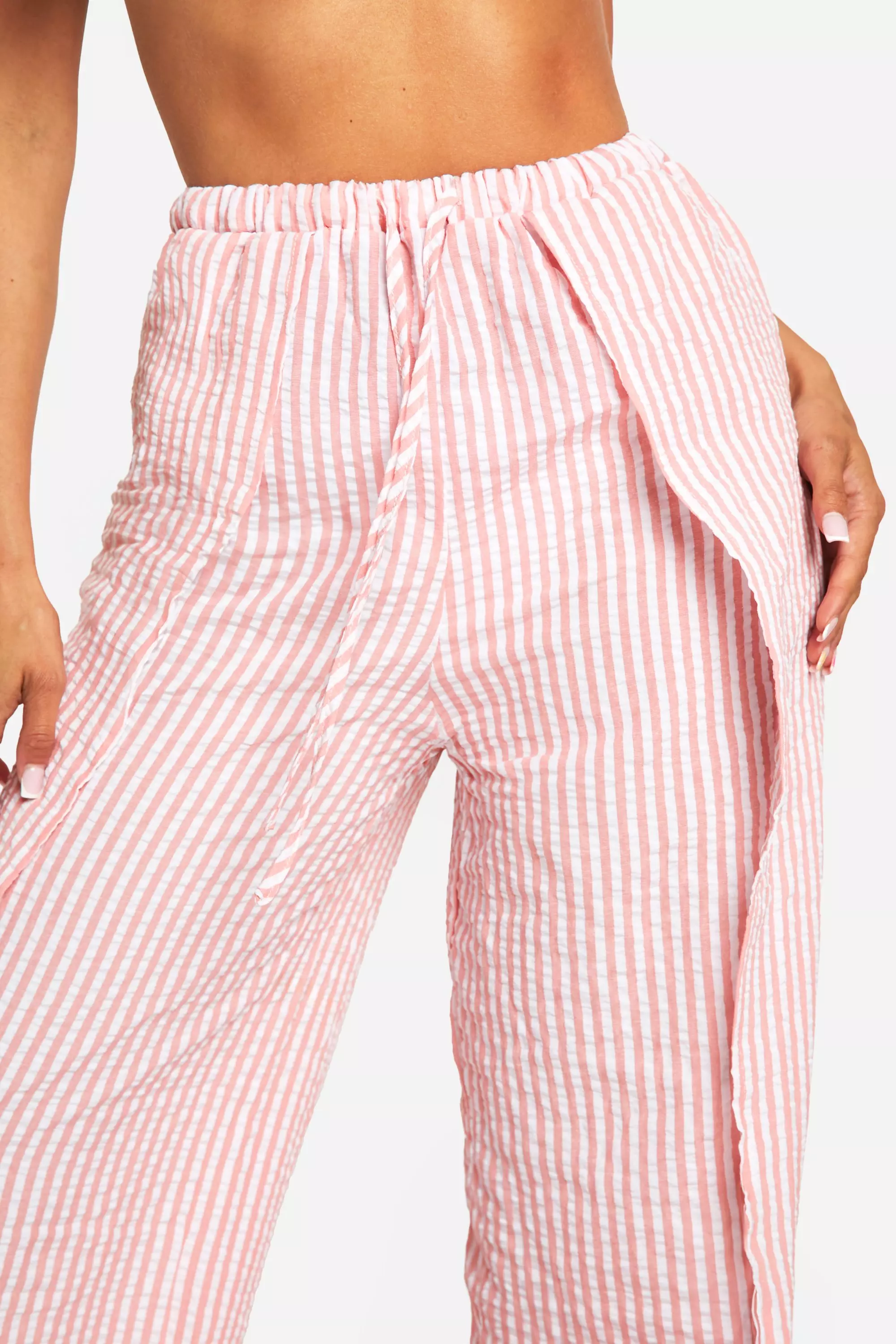 Coral Stripe Seersucker Wide Leg Beach Trouser alternative image