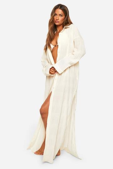 Shirred Crinkle Split Maxi Beach Shirt sand