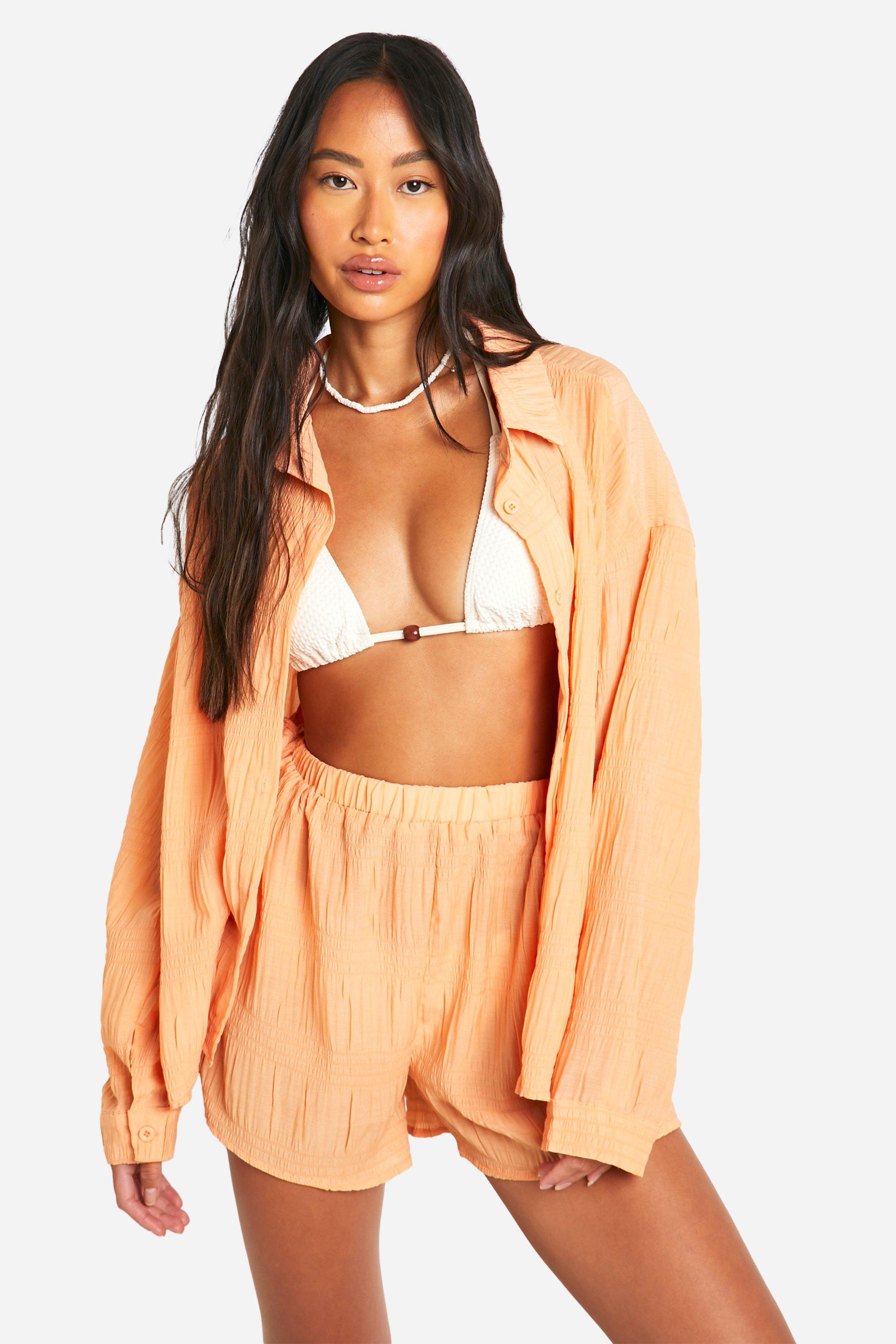 Shirred Crinkle Shirt & Short Beach Co-ord | boohoo USA