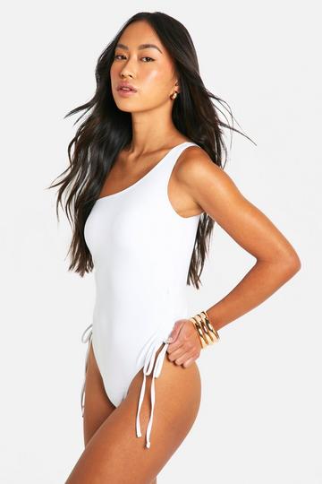 One Shoulder Ruched Sides Swimsuit white