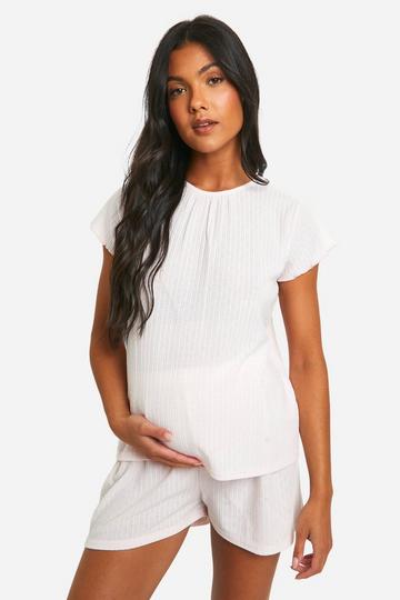 Maternity Pointelle T-shirt And Short Pyjama Set light pink