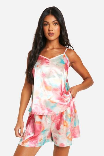 Maternity Floral Satin Vest And Short Pyjama Set pink