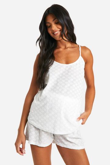 White Maternity Daisy Broderie Cami And Short Pyjama Set