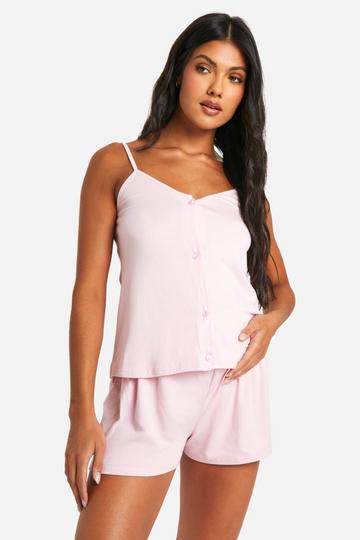 Maternity Button Down Cami And Short Pyjama Set light pink