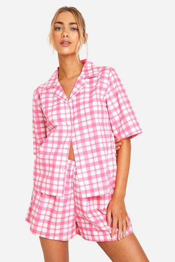 Pink Check Cotton Poplin Short Sleeve Shirt pink