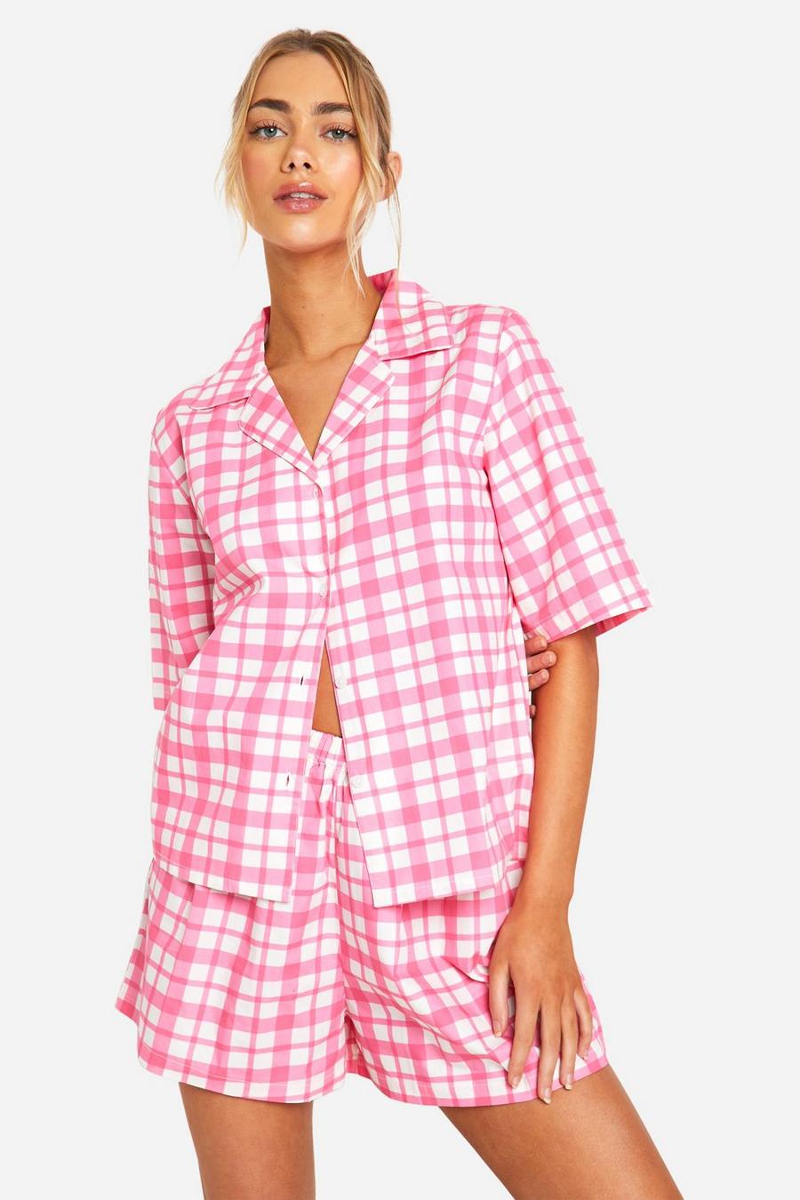 Pink Check Cotton Poplin Short Sleeve Shirt image number 1