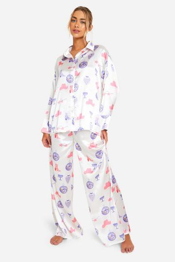 Western Print Button Up Pj Set lilac