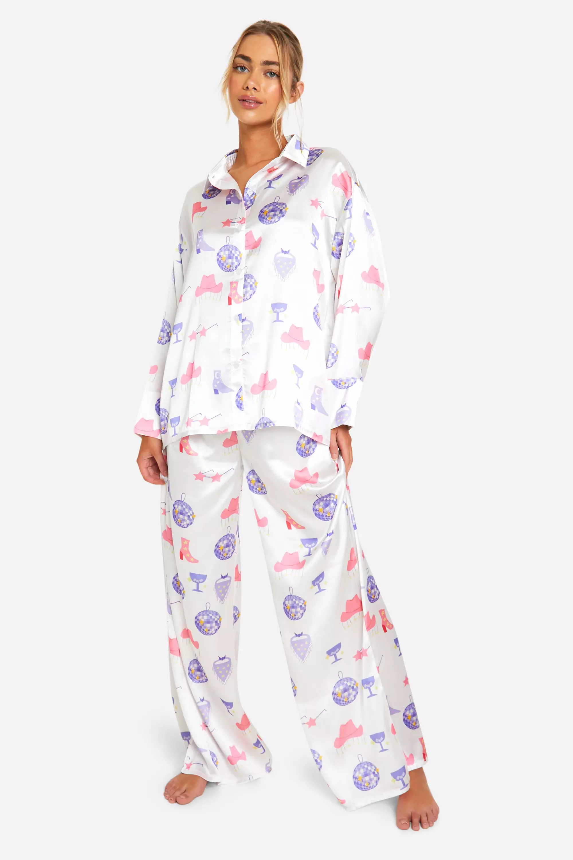 Lilac Western Print Button Up Pj Set  alternative image